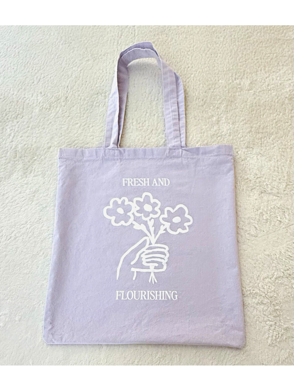 Fresh and Flourishing Floral Cotton Canvas Tote Bag Lavender Purple 14x14